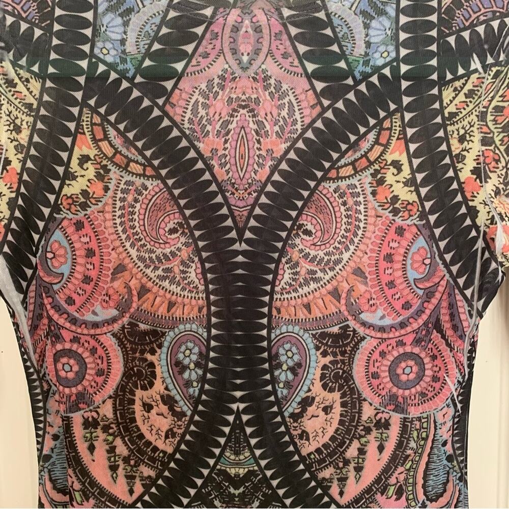 Fashion Nova Kaleidoscope Paisley Print Long Sleeve Mesh Body Suit Small - Picture 4 of 5